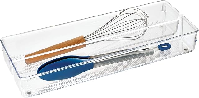 iDesign 52690 Linus Cutlery Tray for Silverware, Extra-Long Kitchen Accessories for Storage and Organising, Made of Durable Plastic, Clear, 15 x 38 x 5 cm