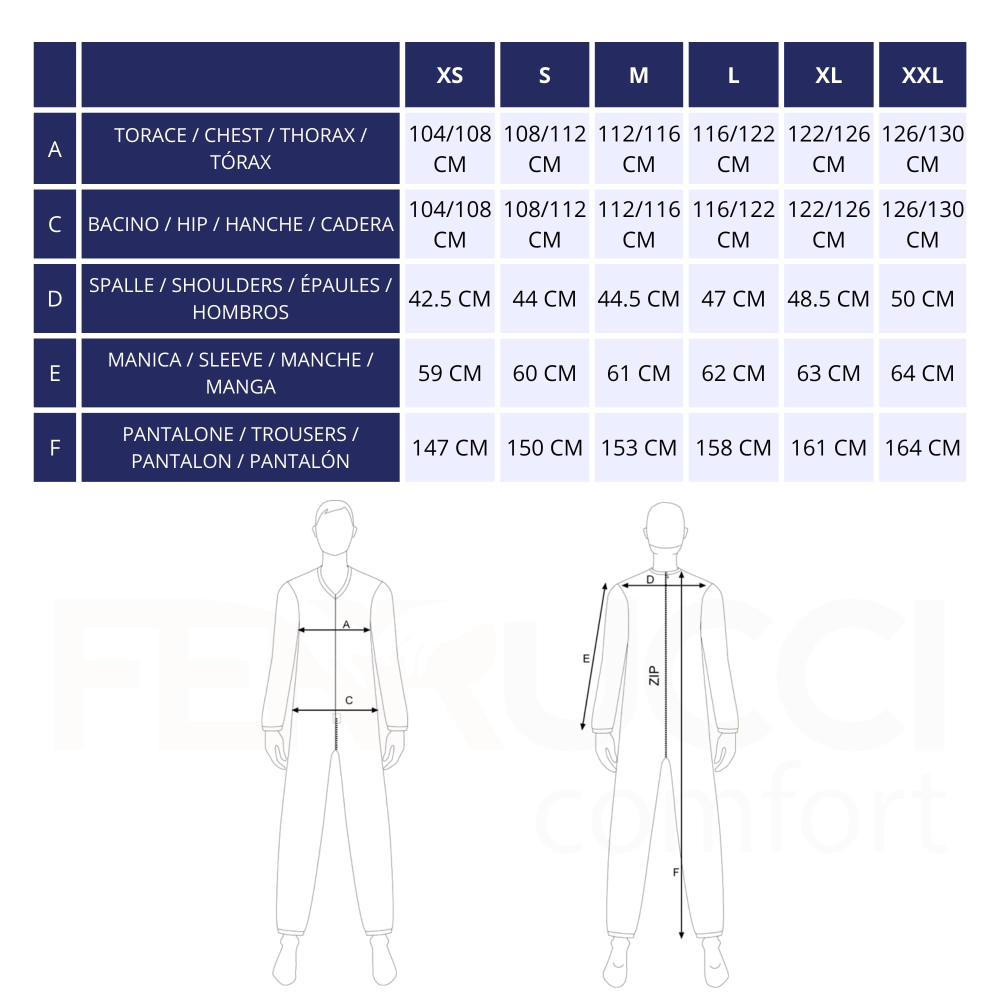 FERRUCCI COMFORT Pyjama sanitaire col rond avec fermeture éclair arrière pour personnes âgées, Alzheimer, Démence - 9015/1-100% Coton - Manches Longues Pantalon Long