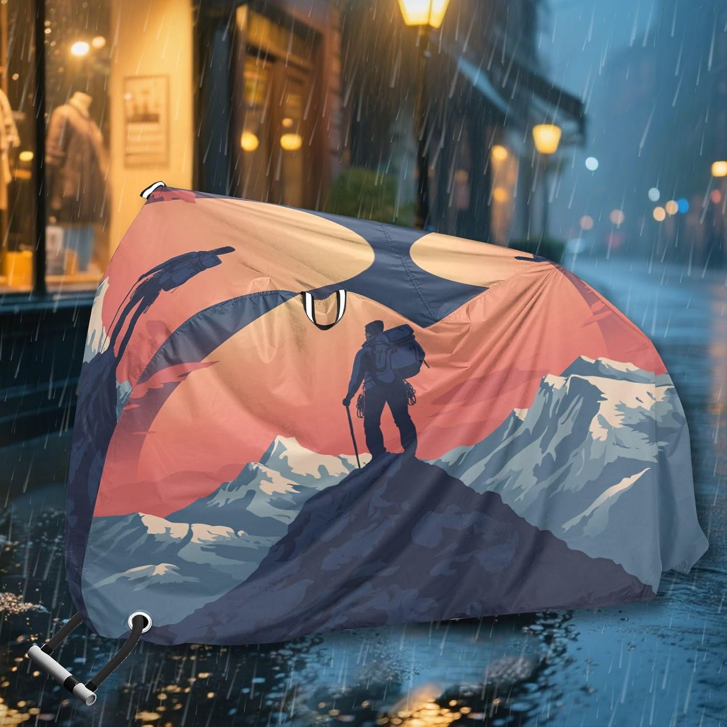 ALAZA Man Mountain Sunset Travel Bike Cover Waterproof Outdoor Ebike Bicycle Covers Tarp Protection for 1/2 Bikes, Sun UV Dust Wind Proof
