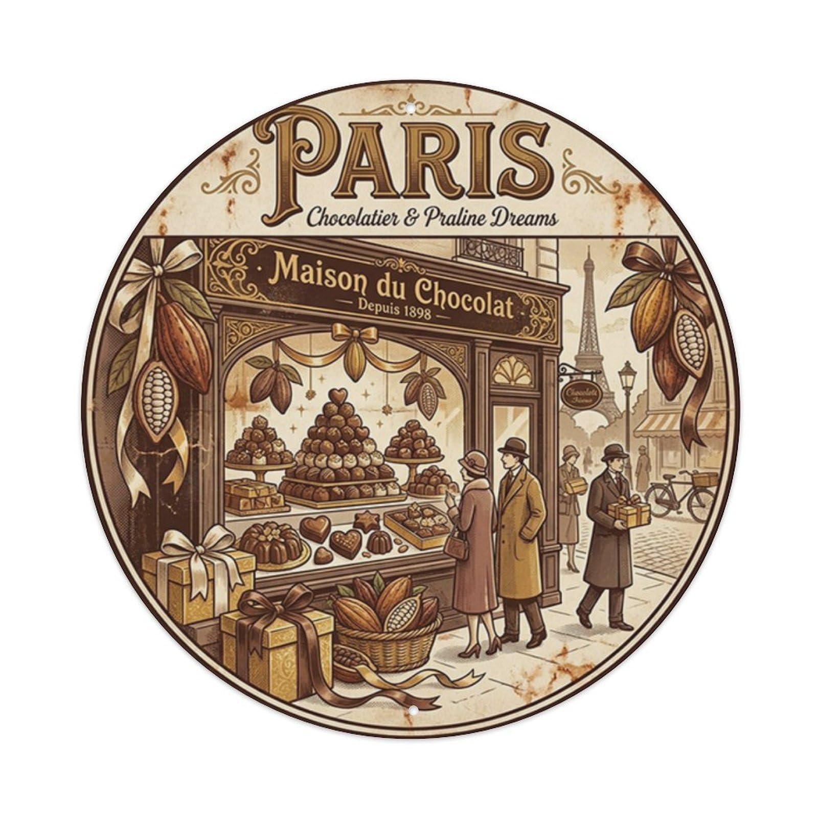 Olhnbad Style Cuisine Culture Chocolate Shop Pastries Paris Travel Metal Tin Sign