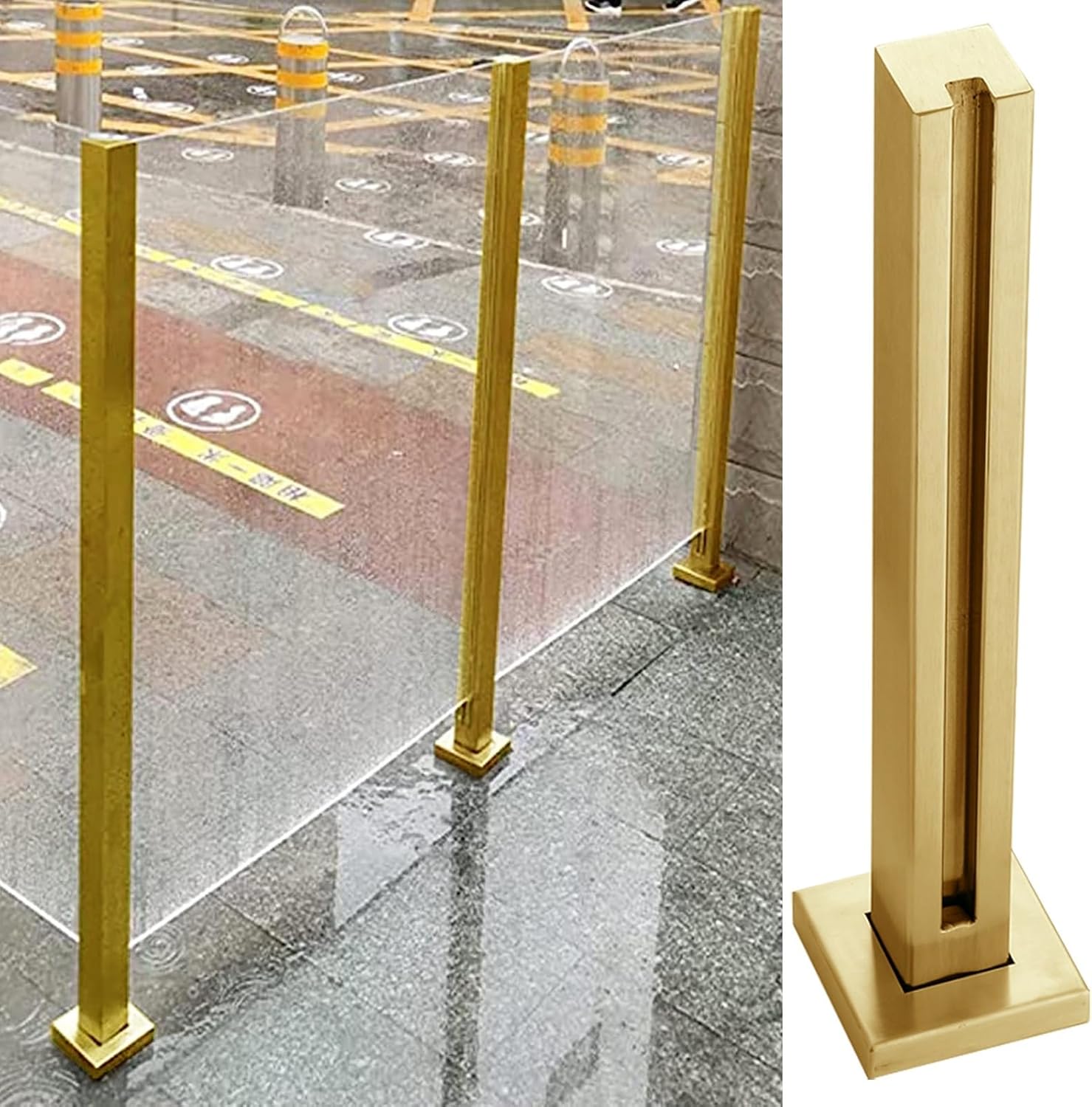 Heavy Duty Glass Balustrade Kit - Gold Square Railing Post System for Indoor/Outdoor Use, Durable Glass Railing Clamps for Stairs & Platforms, 95cm Height