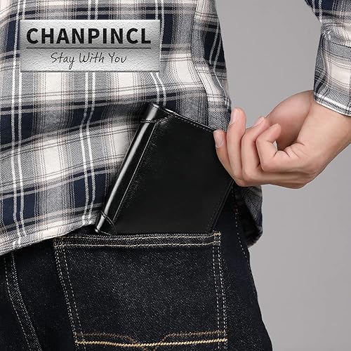 Miniatura 3 de Cartera de piel triple plegable con bloqueo RFID para hombre con 2 ventanas de identificación 2 compartimentos para efectivo 6  8 ranuras para