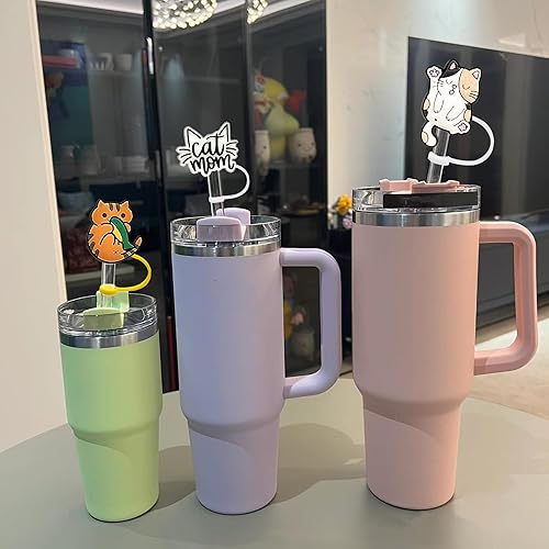 Miniatura 2 de 10 tapas de pajilla, cubiertas de paja de 0.394 pulgadas para vasos Stanley de 30 y 40 onzas, cubiertas de paja Stanley, adornos de paja para gatos