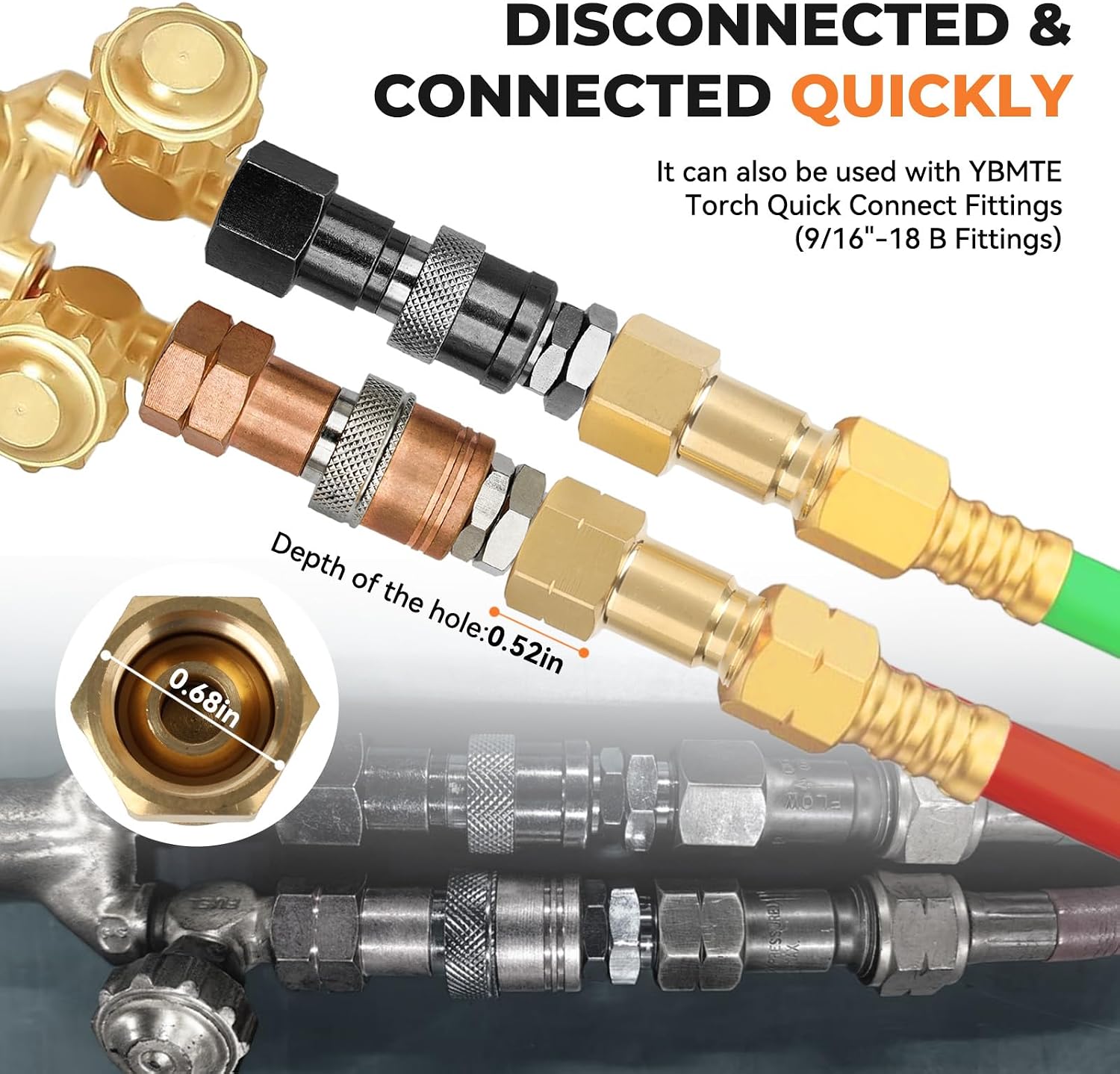 Oxy Acetylene Torch Quick Connect Fittings and Torch End Style Check Valves | Torches with 9/16"-18 (B) size to hoses with 3/8"-24 (A) | Quick setup for gas welding and cutting | Professional Upgrade
