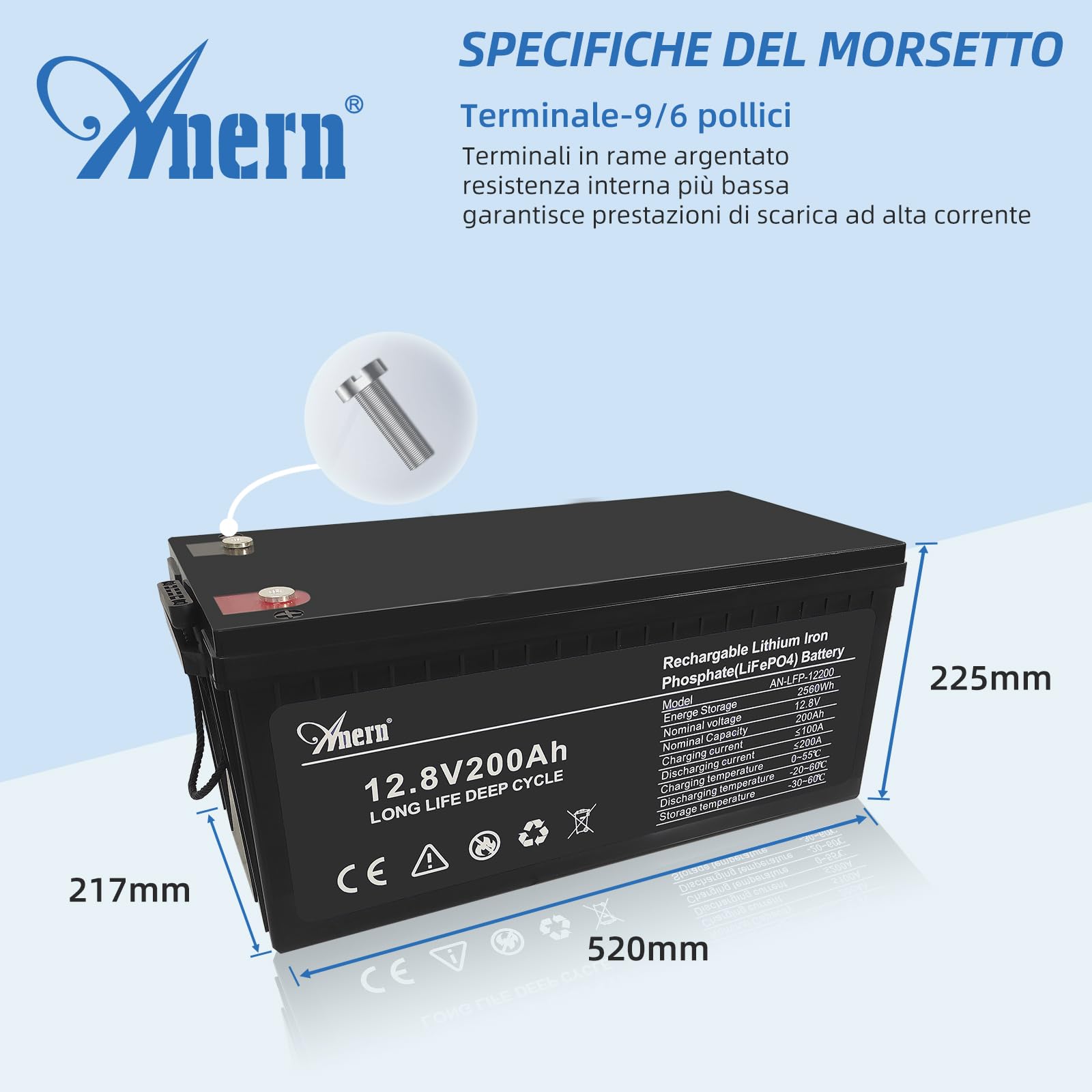 Batteria Litio 12V 200Ah Anern - Per Impianti Solari, Camper E Off-Grid, 15000 Cicli - Foto 10