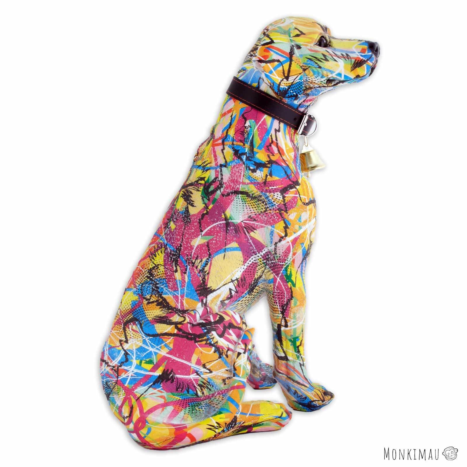 Monkimau Labrador Retriever figurka z wzorem kreski – statuetka dekoracyjna i rzeźba dla stylowej atmosfery – idealne akcesoria do mieszkania dla miłośników zwierząt i entuzjastów dekoracji