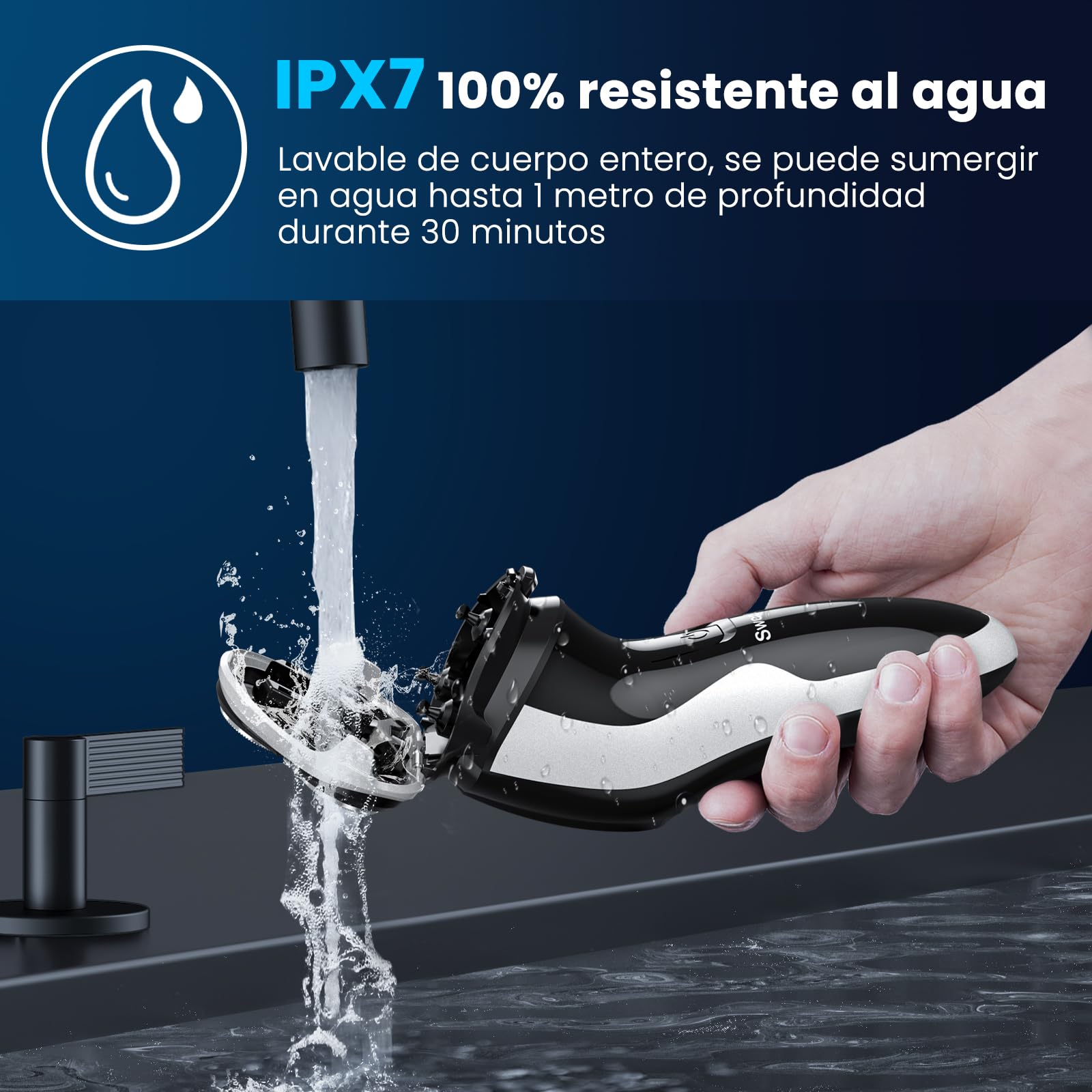SweetLF Afeitadora Eléctrica Hombre Uso en Húmedo y Seco, Maquina de Afeitar Recargable con Tecnología Impermeable IPX7, con Recortador de Barba