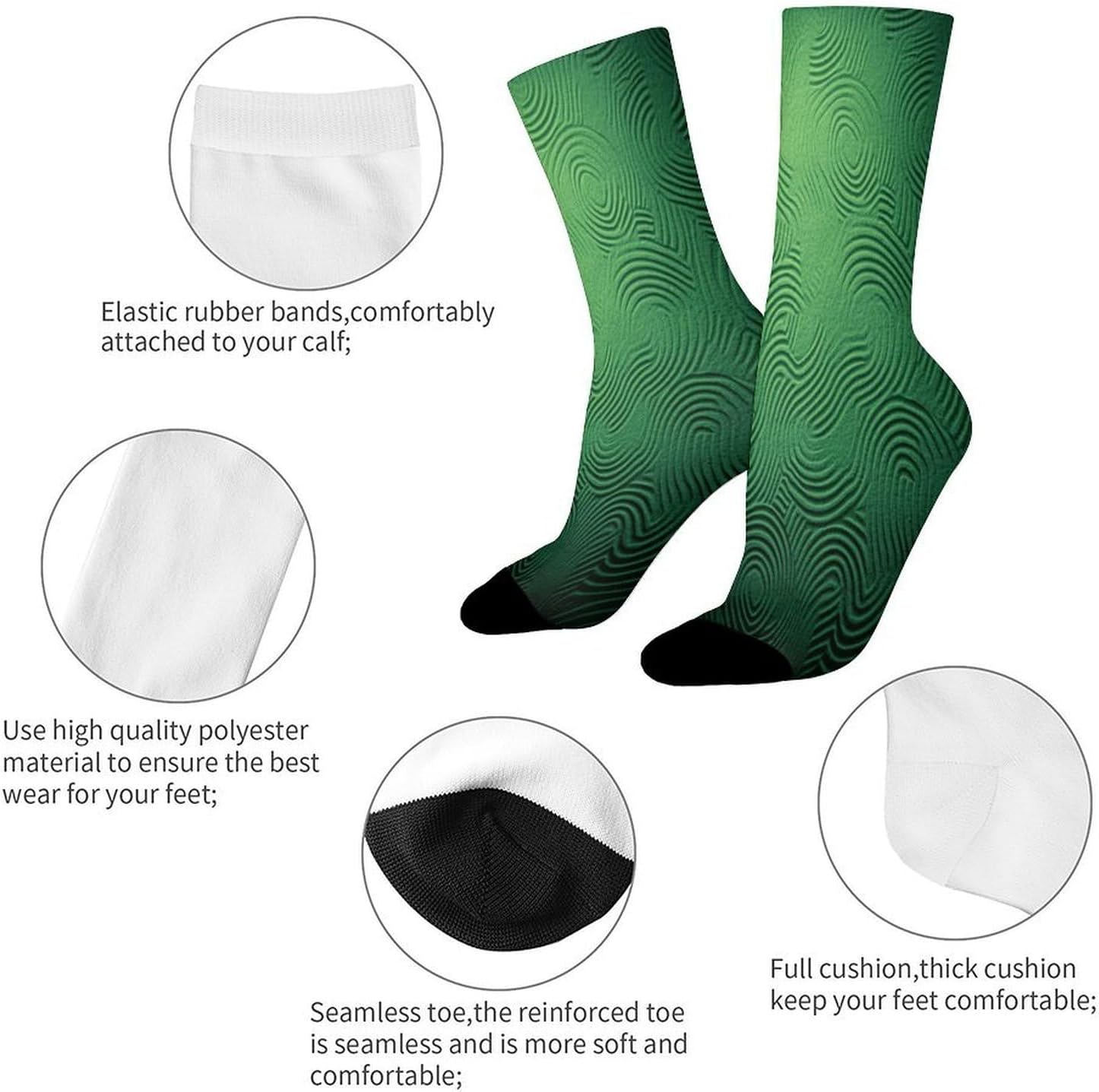 Green Curve Texture Crew Sock High Stocking Grippy Socks | Socks for Men & Women,Stockings-Long Thin Tube Sports, Breathable Soft Athletic for Nurses,Travel