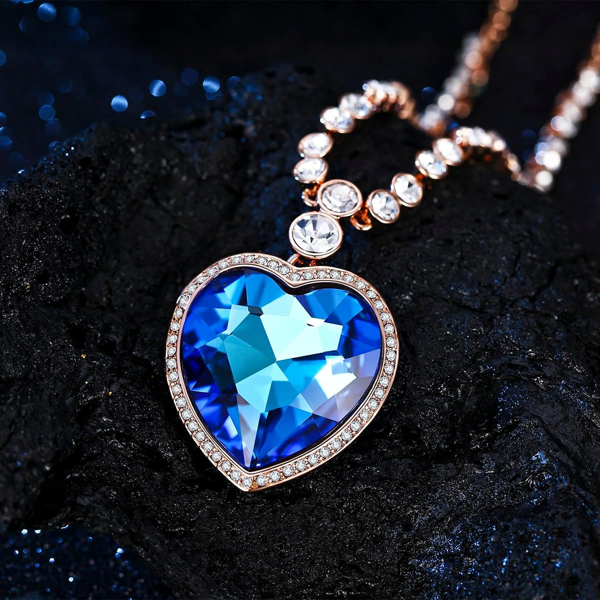 Heart of the Ocean Necklace for Women, Titanic Inspired Sapphire Blue Austrian Crystal Heart Pendant, 18"+2" Adjustable Chain, Classic Romantic Anniversary Birthday Valentines Day Jewelry Gift for Her