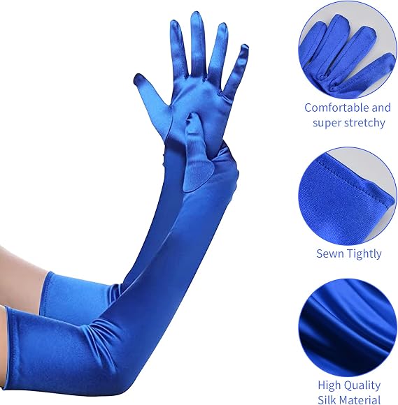 Guantes Largos De Satén De 53 Cm – Color Plata, Elásticos Y Elegantes, Ideales Para Bodas, Disfraces Y Fiestas De Gala