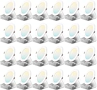 Amico 24-Pack 6 Inch 5CCT Ultra-Thin LED Recessed Lights, Selectable 2700K-5000K, 1050LM Dimmable Canless Wafer Downlights w/ Junction Box