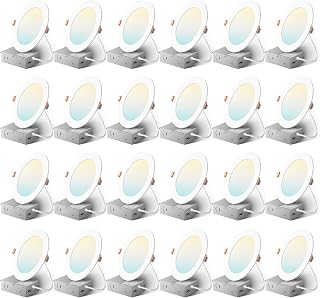 Amico 24-Pack 6 Inch 5CCT Ultra-Thin LED Recessed Lights, Selectable 2700K-5000K, 1050LM Dimmable Canless Wafer Downlights w/ Junction Box