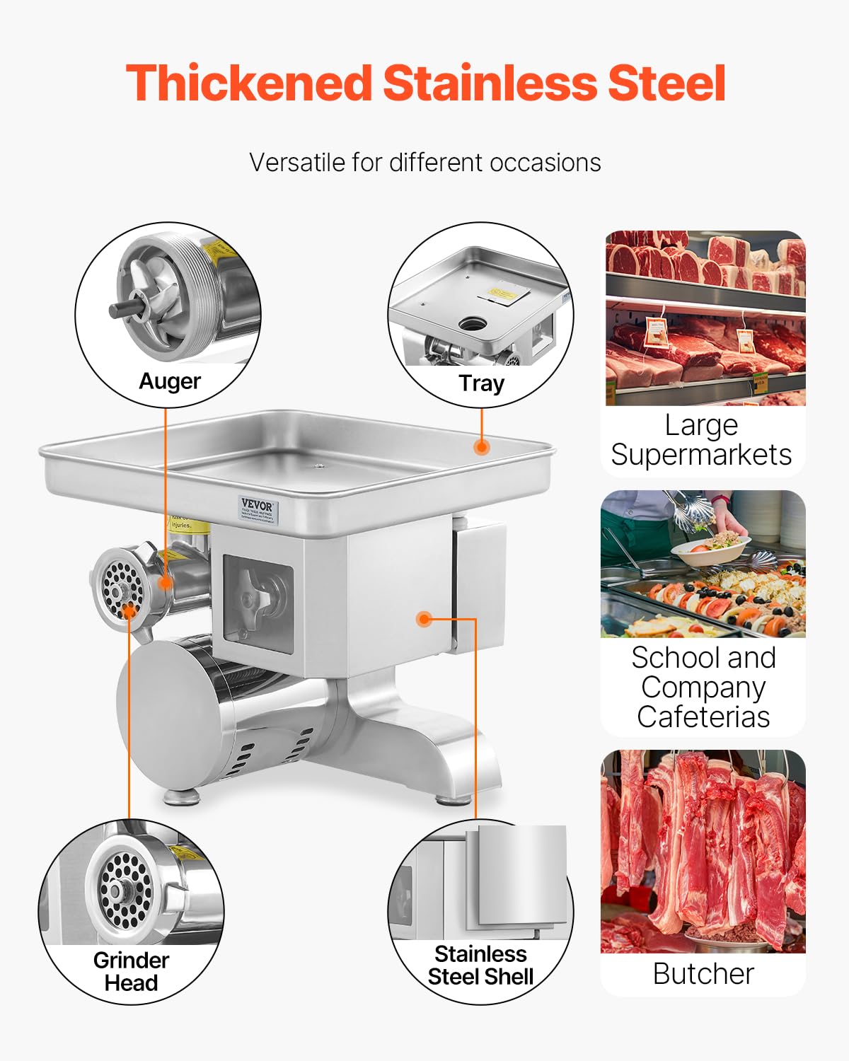 VEVOR Tritacarne Elettrico 4,98 kg/min Insaccatrice per Salsicce con Lama, Piastra di Macinazione, Macchina per Salsicce, Tritacarne Commerciale in Acciaio Inox per Affettare, Macellaio di Ristoranti