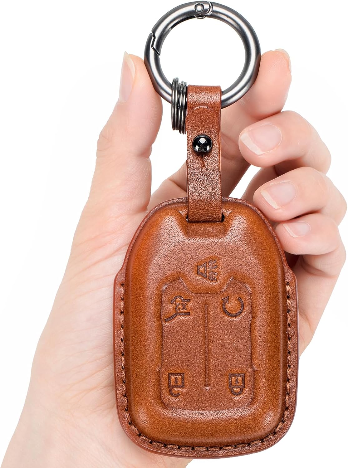 for Chevy/GMC Key Fob Cover Genuine Leather with Keychain,Compatible with 2019-2022 Chevy Silverado GMC Sierra 1500 2500HD 3500HD Terrain Acadia Smart Key Anti-dust Full Protection