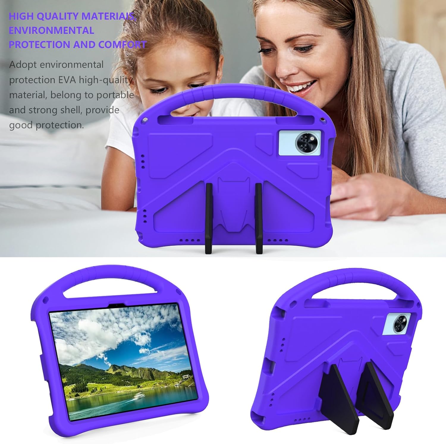 Kids Case Compatible with Umidigi G9 TAB 11"(2024), Lightweight EVA Shockproof Cover w/Stand Shoulder Strap Protective Cover(Purple)