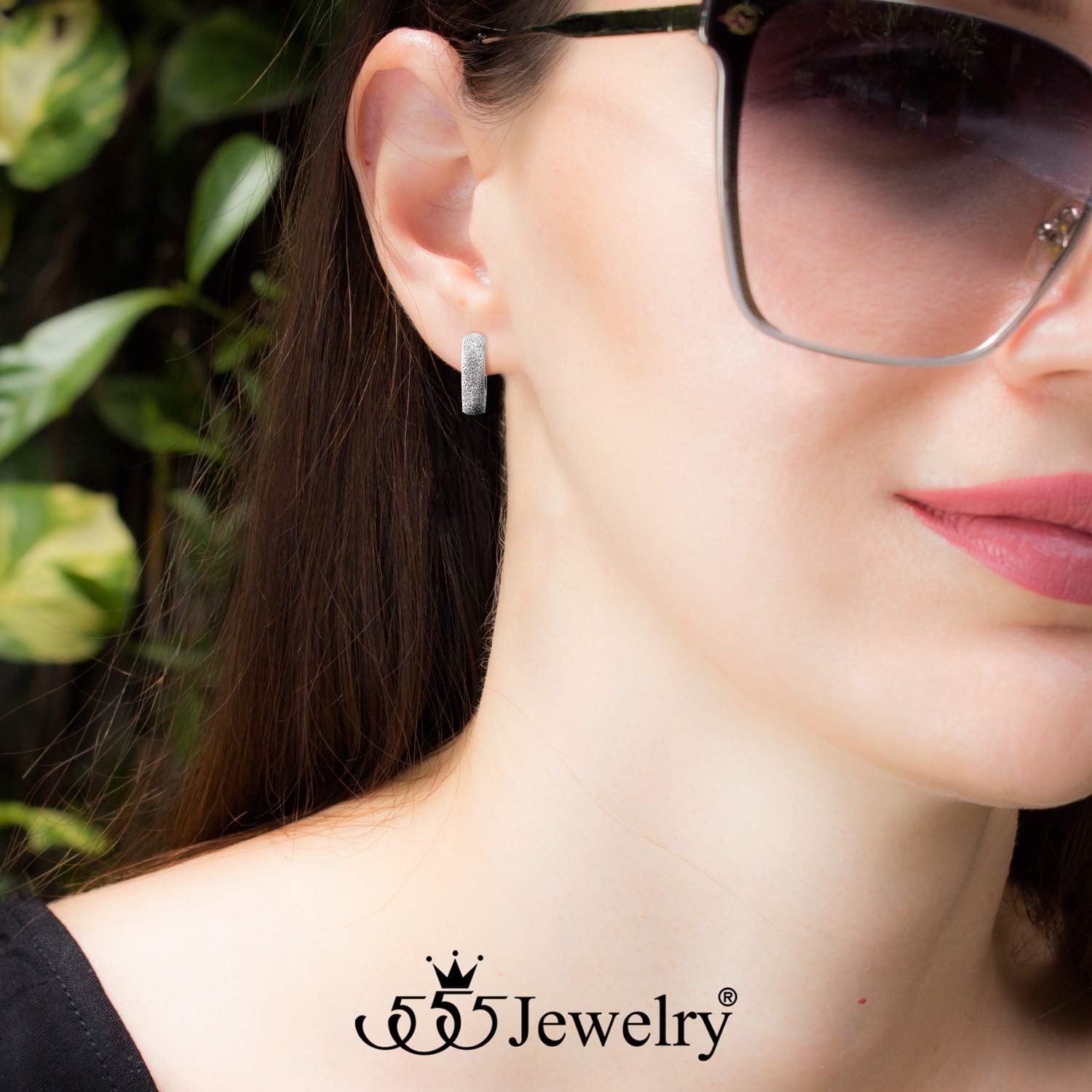 555Jewelry Stainless Steel Sparkly Huggie Open Hoop Earrings for Women & Ladies - Image 2