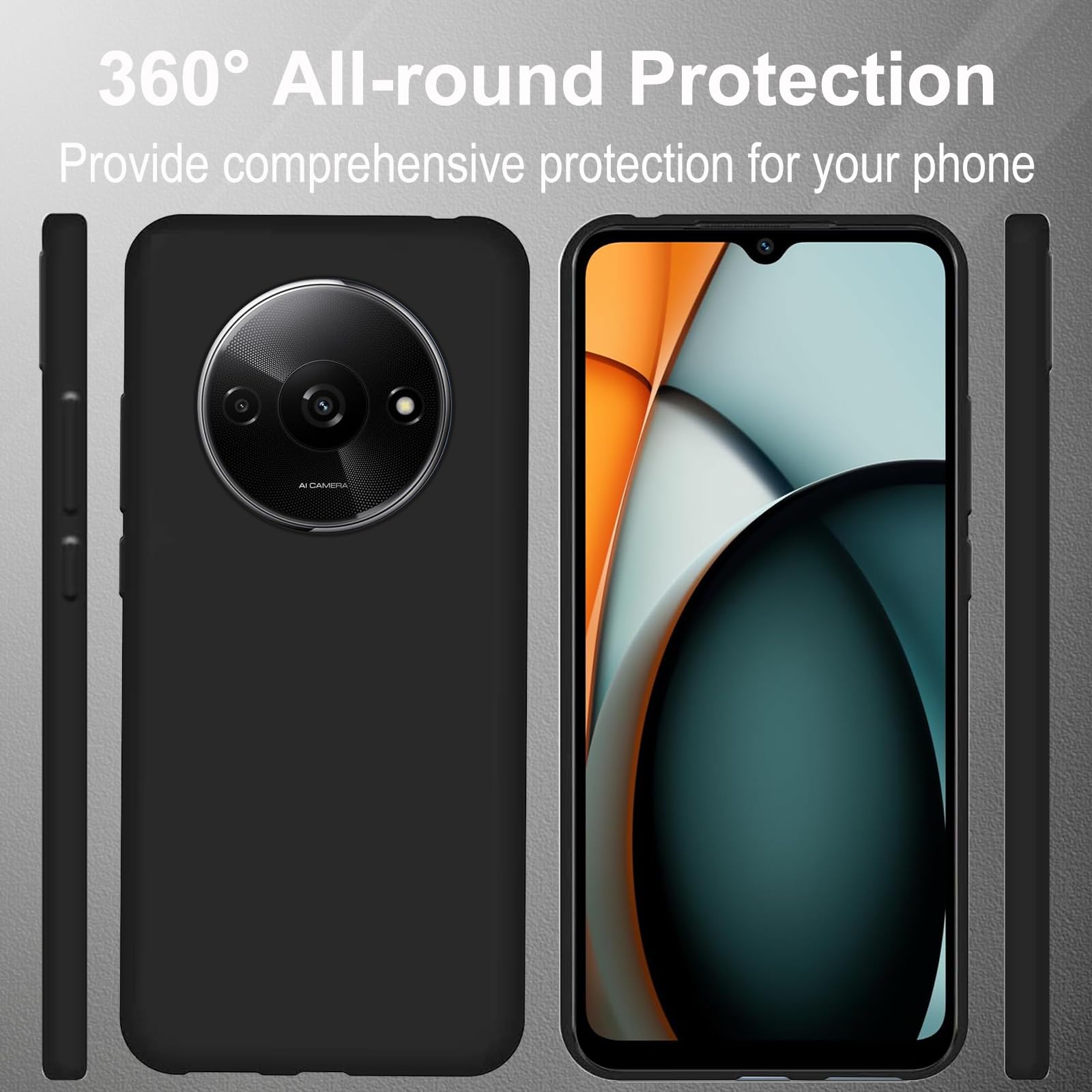 CONAPIKA Cover per Xiaomi Redmi A3 con 2 Pezzi Pellicola Vetro Temperato, Ultra-Sottile Premium Morbida TPU Opaco Case Leggero Anti Impronta Antiscivolo della Pelle della Custodia Protettiva