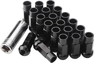 20PCS Black M12x1.5 Open End Bulge Acorn Lug Nuts - 60 Conical Seat - 48mm Height, Lug Nuts for Aftermarket Wheels with 1 Spline Tool/Key