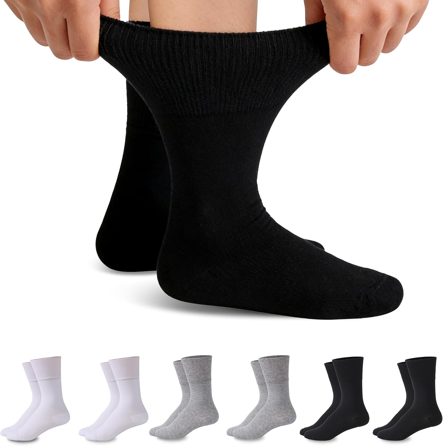 Forcool Non-Binding Cushion Crew Cotton Diabetic Socks for Men and Women, M/L/XL, 3/6 Pairs