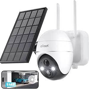 ieGeek 5MP 360° Solar Security Camera Outdoor Color Night Vision, Battery Wireless CCTV Camera Systems, Wifi PTZ Home Security Camera, Motion Detection, Siren Floodlight,Voice Intercom,Work with Alexa asin的图片