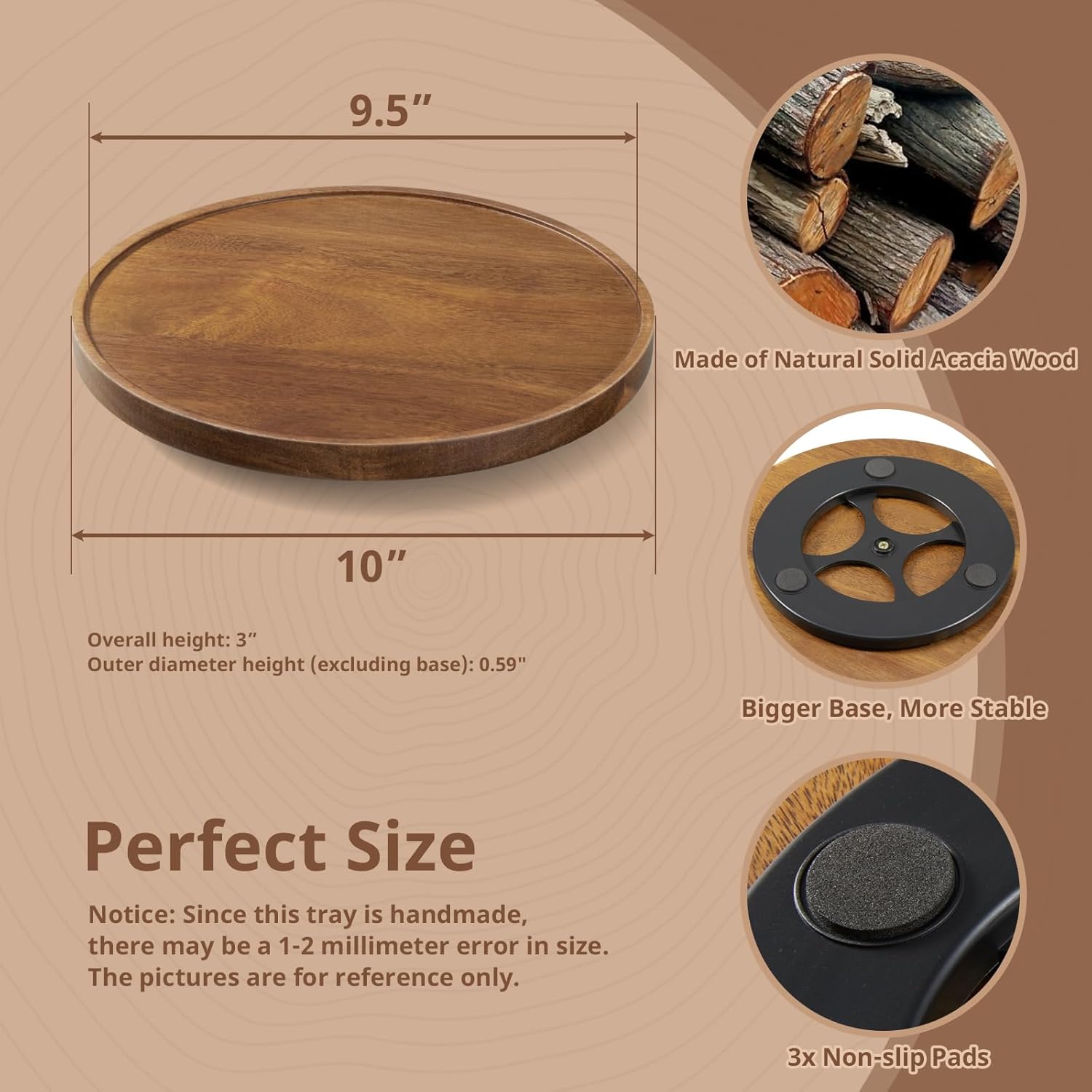 2 Pack 10“ Acacia Wood Lazy Susan Turntable Organizer for Cabinet - Round Wooden Lazy Susan Organization and Storage for Pantry Table Kitchen Countertop Cupboard Coffee Bar Farmhouse Decor