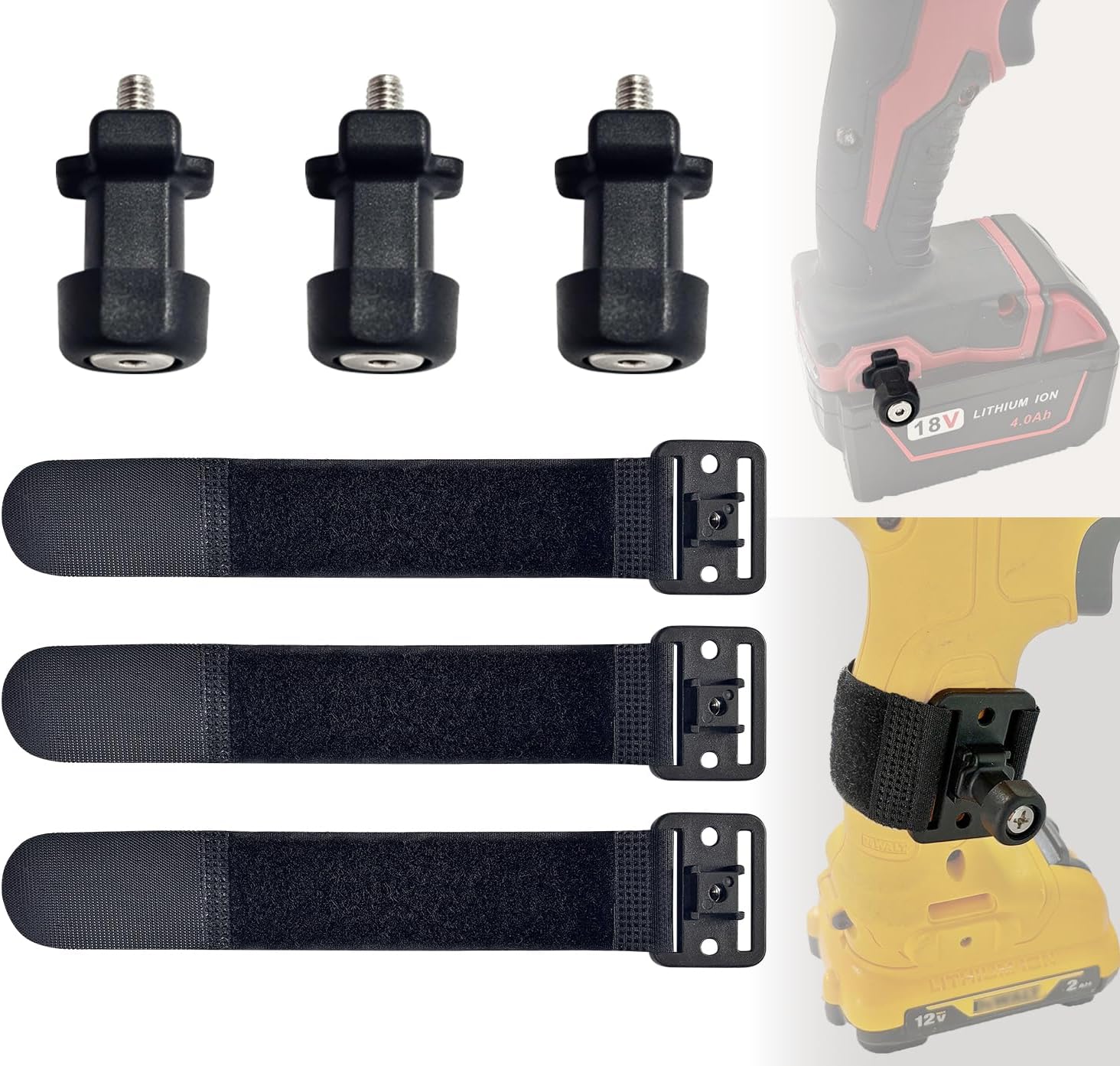 3-Pack Universal Tool Grip & Drill Pins & Three Sets of Bolts, Tool Holster Accessories for Most Brands of Power Drills, Impact Drivers, or Any Tool with A Handle