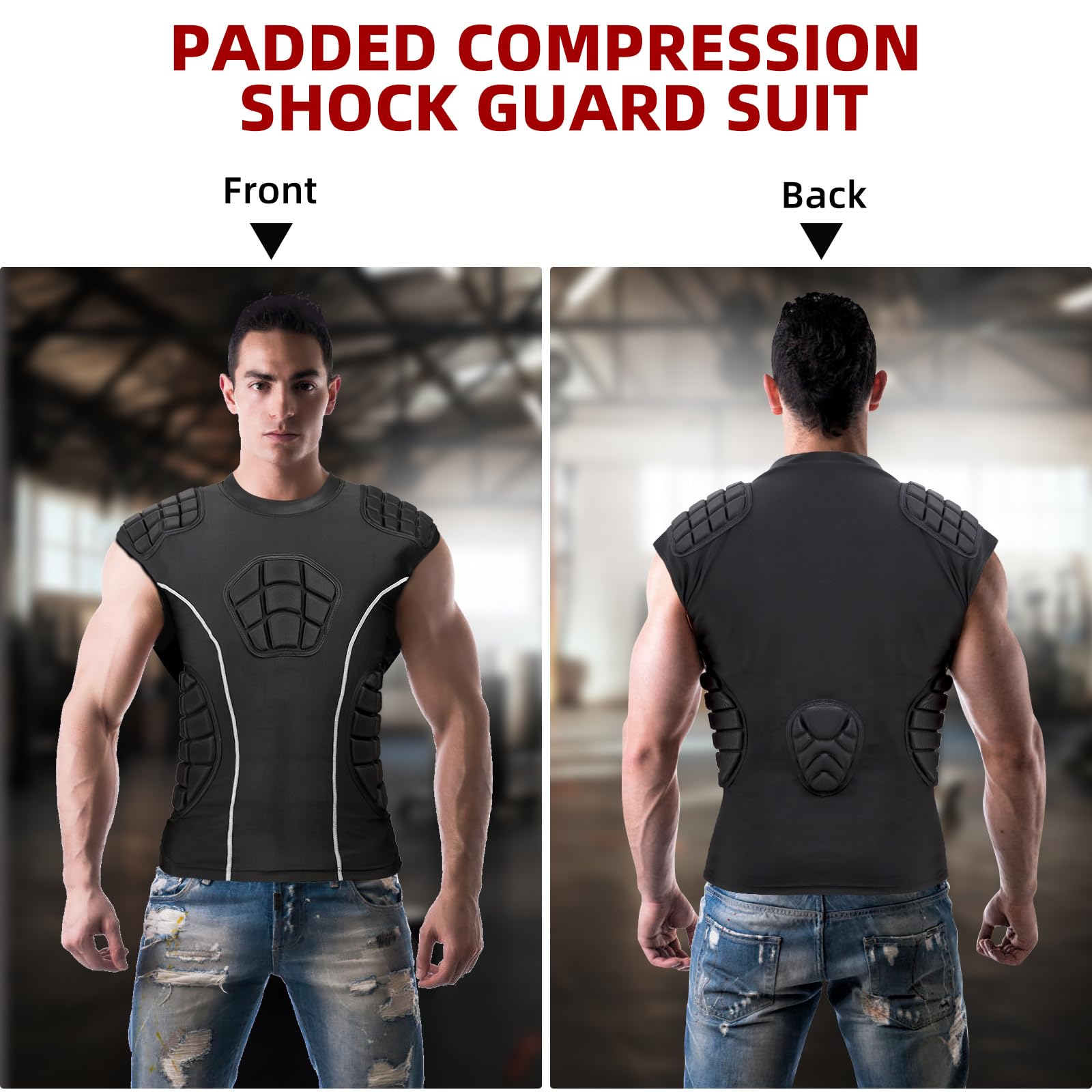 Zicac Kompressionsshirt Herren Atmungsaktiv Compression Shirt, Aufprallschutz Protektorenweste, Multidirektionaler Schutz Sport Tshirts Herren für Fußball Basketball