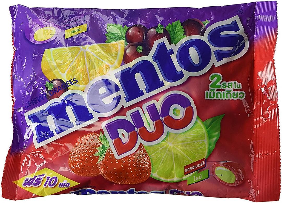 MentosChewy Mints Assorted Fresh Mixed Fruit Variety Candy, Strawberry/Lime/Lemon/Blackcurrent, 10.50 Ounce