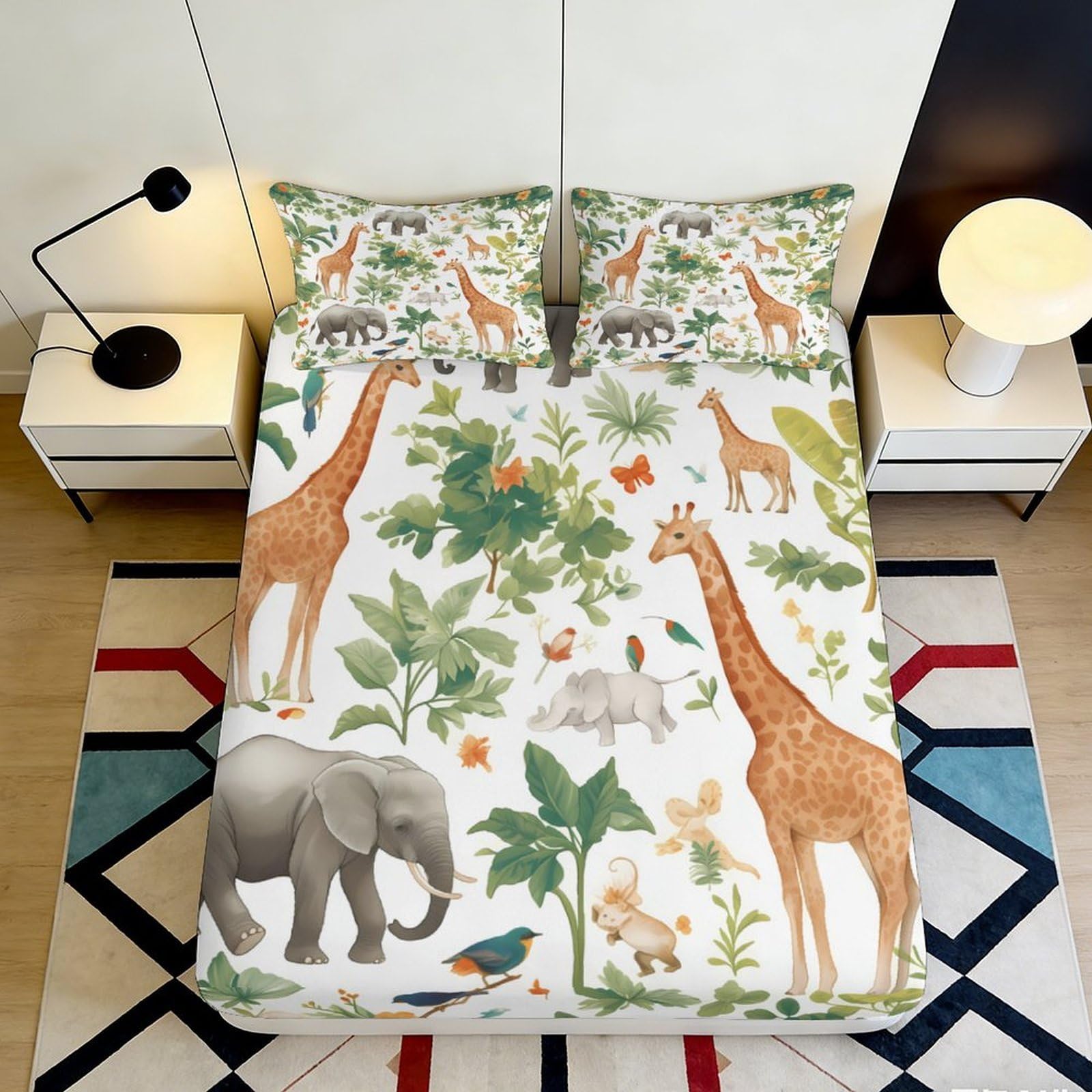 3D Printed Safari Animal Fitted Sheet Microfiber Soft Jungle Wildlife Mattress Cover for Bedroom Dorm Decor 90x200x25cm