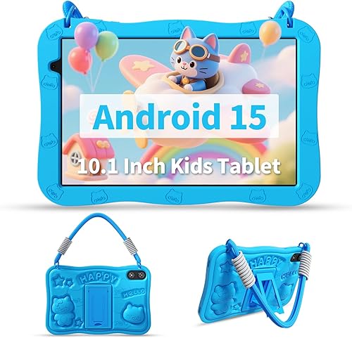 VASOUN Tableta Android 15 para niños de 10.1" con pantalla HD IPS 8GB RAM (3+5GB extendida) 32GB de almacenamiento Batería de 6000mAh WiFi 6