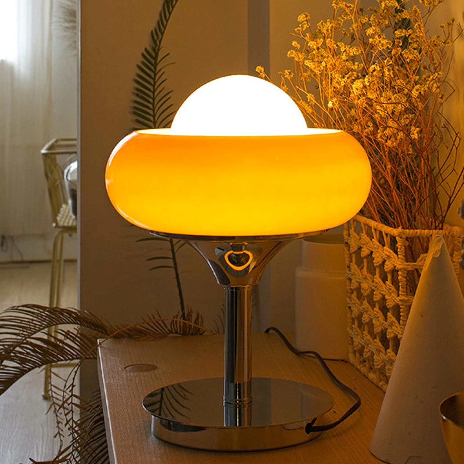 Lampada Da Comodino Moderna In Vetro Lampada Da Notte A Forma Di Crostata | Paralume rotondo in vetro con base in metallo Piccola lampada da scrivania for soggiorno, camera da letto