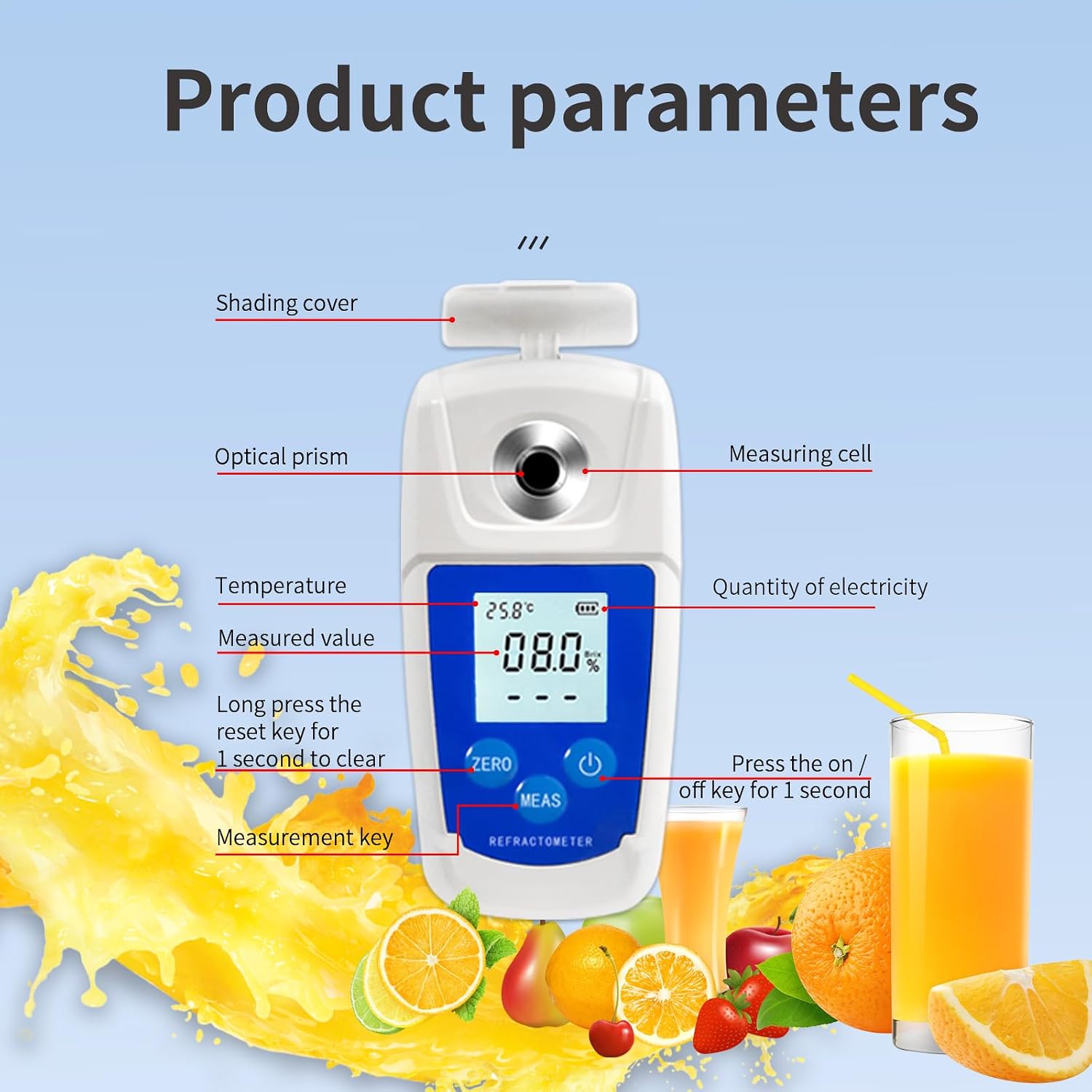 High Precision Digital Brix Refractometer with ATC for Sugar Content Test 0-55% Brix Tester Brix Meter for Drinking Water Beverage Fruit Juice