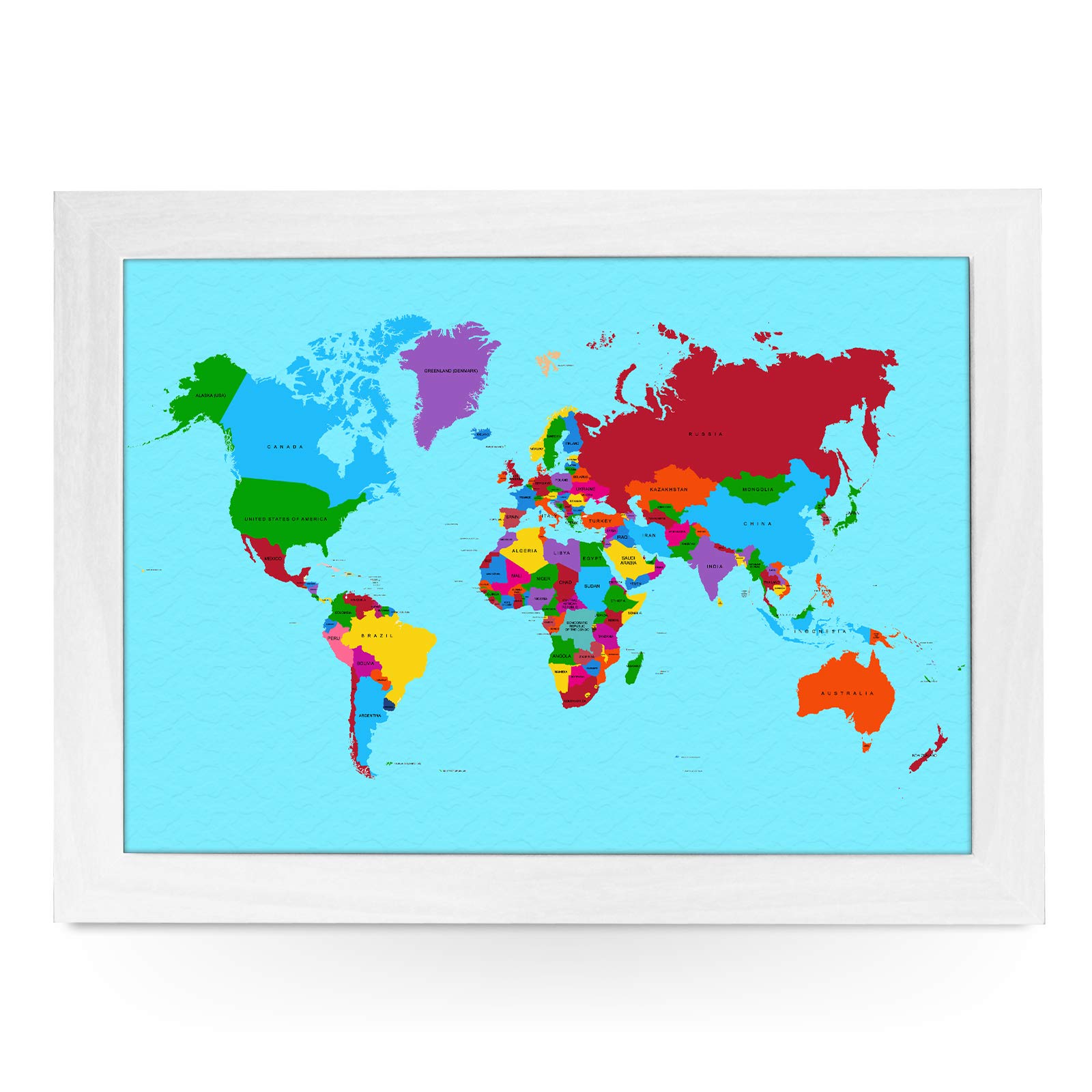 yoosh Portable Lap Desk Tray (Traditional World Map) Handmade Wooden Frame, Beanbag Cushioned Bottom | Computers, Laptops, Meals, Food | L0780 White