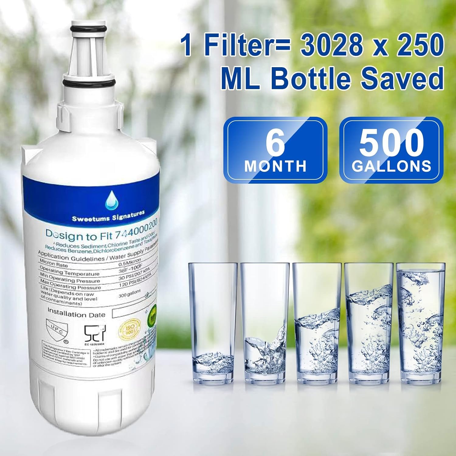 AquaHouse AH-LEB Filtre à eau compatible avec Liebherr CNES réfrigérateurs, remplace la pièce 7440002, 7440000, 7731240 (Paquet de 4