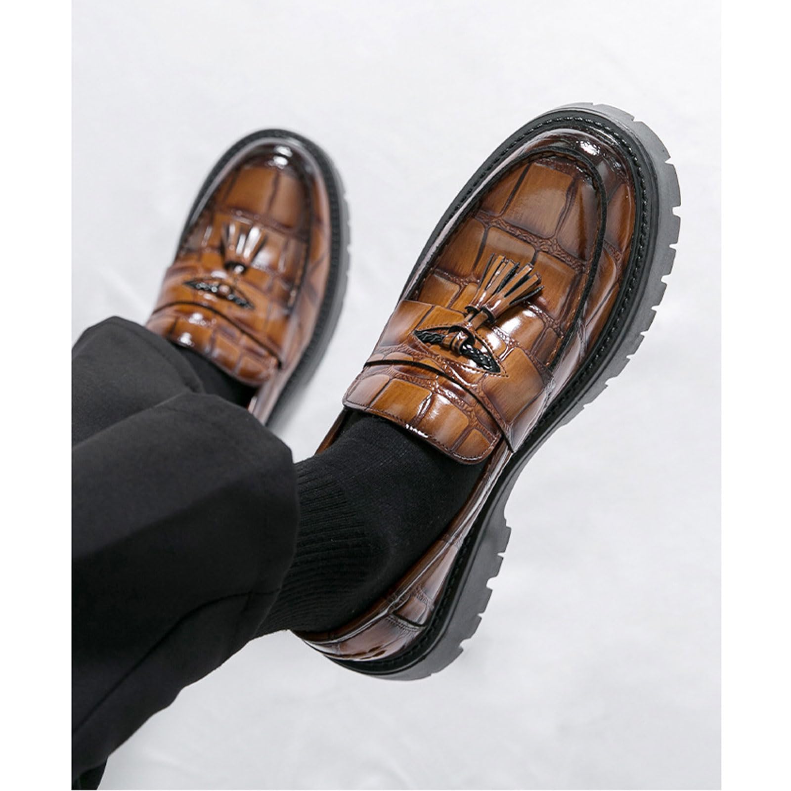Mocasines Hombre con Borlas, Zapatos Elegantes Sin Cordones para Oficina, Bodas, Noches, Formal/Casual