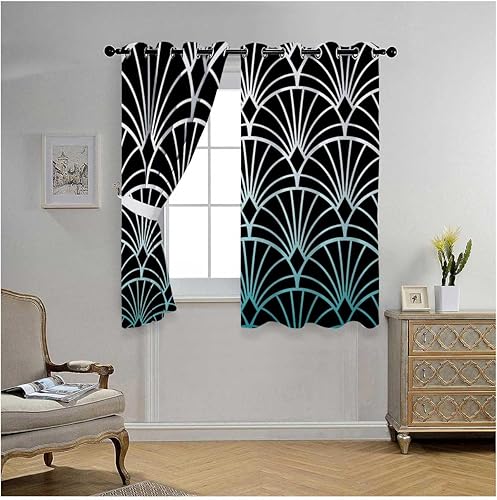 Miniatura 2 de Cortinas para Cuarto White Cyan Gradient Abstract Geometric Lines Door Dividers for Rooms Cortinas para Ventanas De Cuarto 85Inch Width by 108Inch
