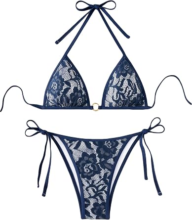 Womens Floral Lace Sexy Bathing Suit Ring Halter Summer Swimsuit Bikini Set