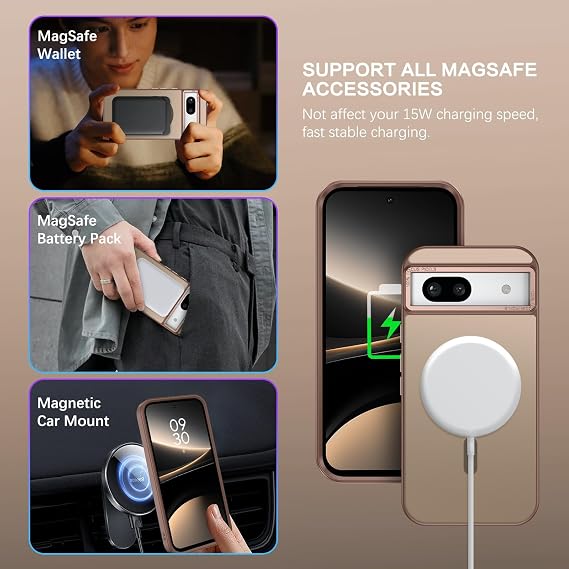 BENTOBEN for Google Pixel 8a Case, Google 8a Magnetic Case [Compatible with MagSafe] Translucent Matte Slim Shockproof Anti-Fingerprint Anti-Scratch Protective Cover for Google 8a 6.1, Bronze
