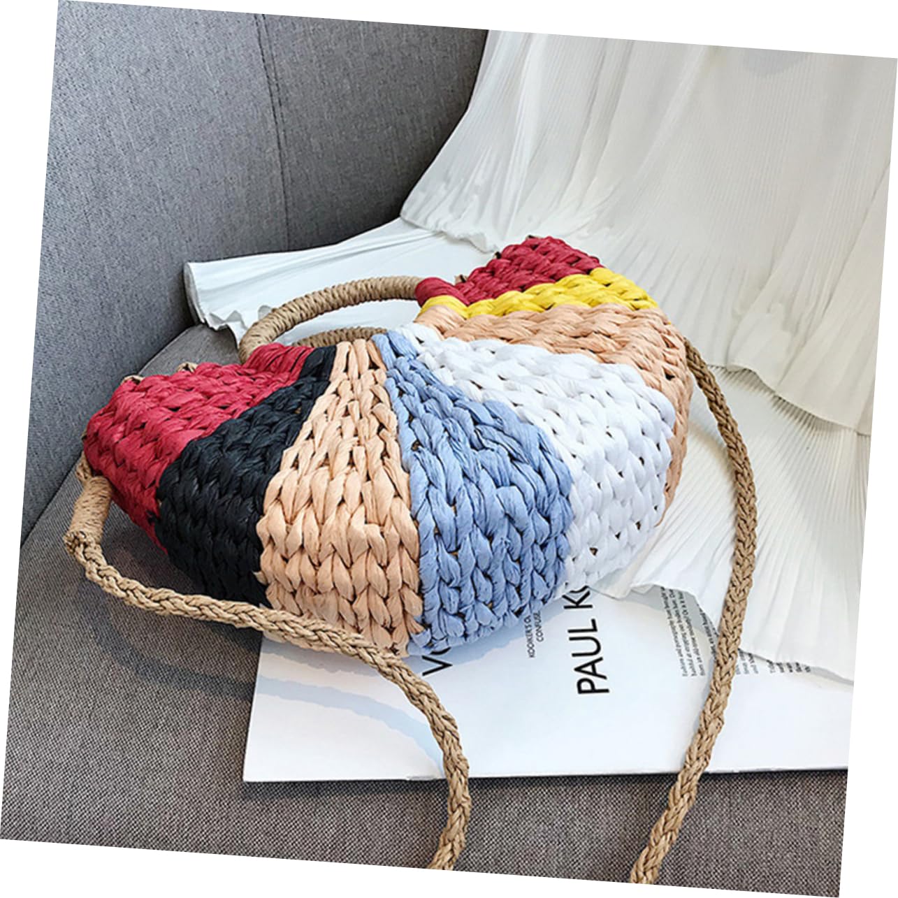 VANZACK Borsa in Paglia Intrecciata Grande da Spiaggia, Stile Estivo | Atmosfera Estiva, Tracolla Leggera Artigianale, Forma Pouch Multifunzione per Shopping e Viaggio