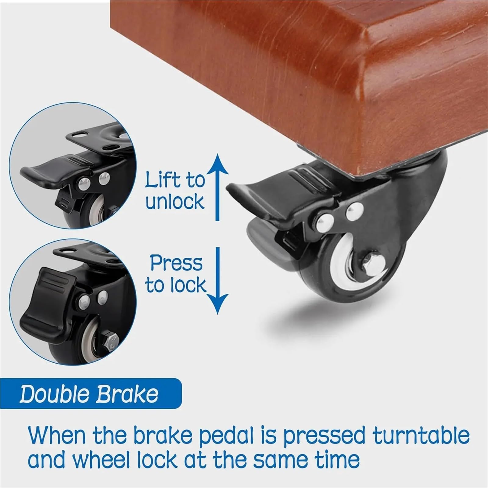 Ruote girevoli in gomma da 4 pezzi Ruote in gomma Rulli for i Ruote girevoli Ruota piroettante a 360 ° Industriale con freno Offic, Facile da Installare(4pcs,2 inch)