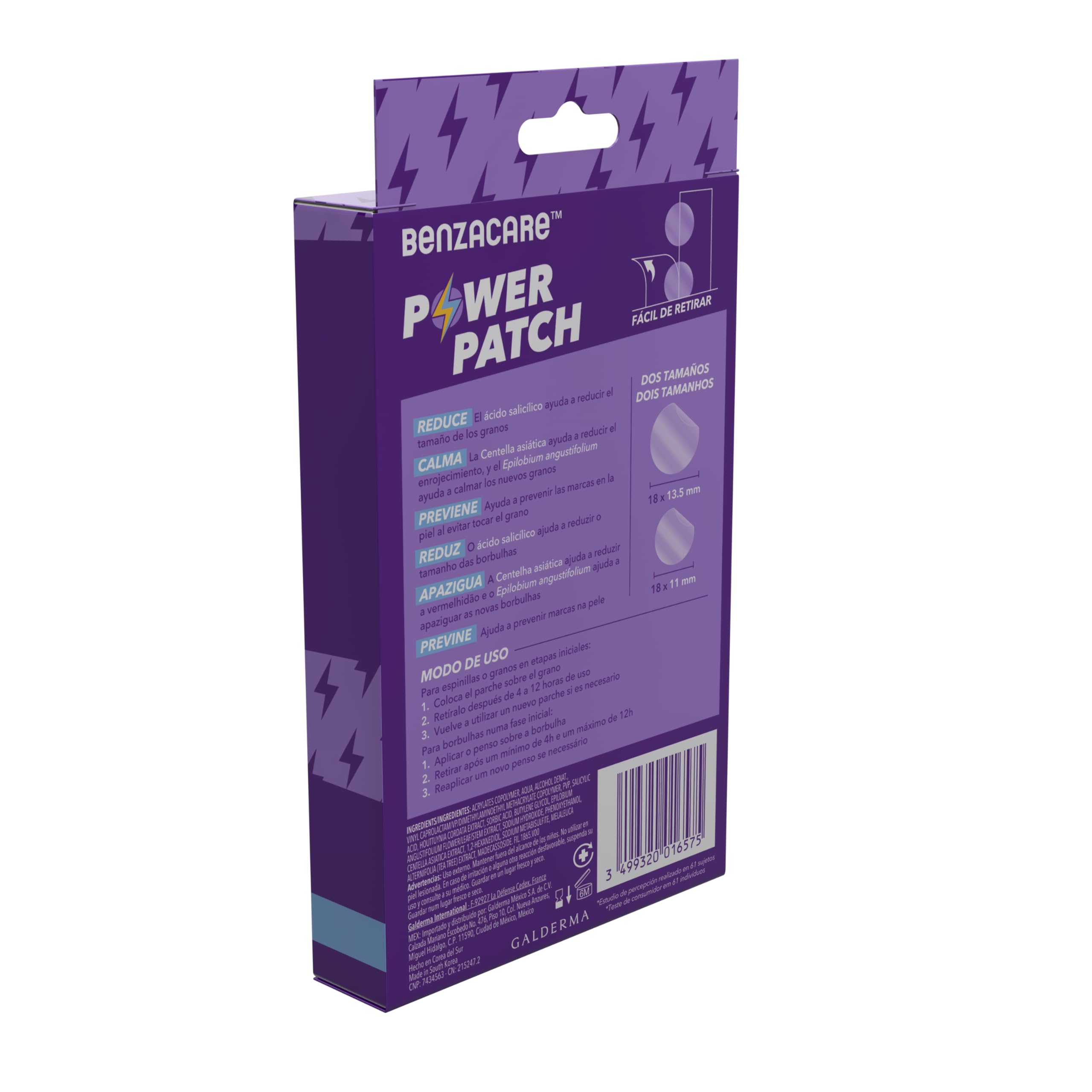 BENZACARE POWER PATCH Ultra lekka i ultracienka niewidoczna naszywka wyraźnie zmniejsza niedoskonałości, pryszcze i pryszcze z widocznymi rezultatami w 4-godzinnym pudełku po 36 sztuk