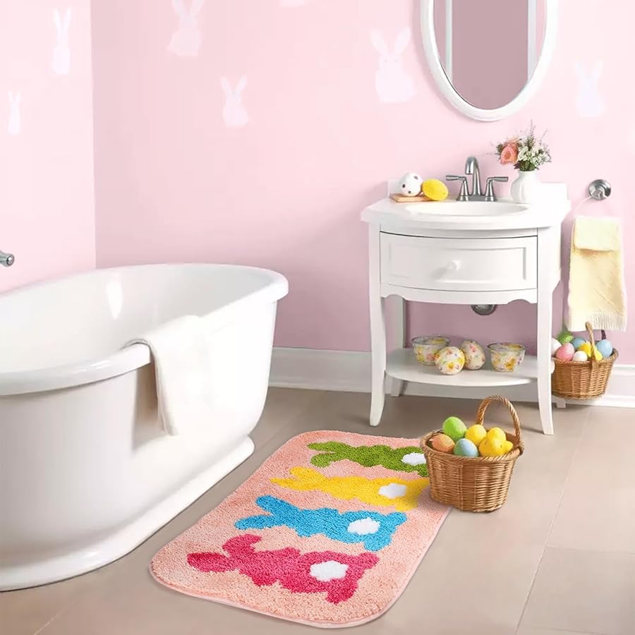 Percozzi Easter Bunny Bathroom Rug Spring Tufted Non-Slip Water Absorbent Bath Rug for Bathroom Shower Tub Kitchen Area Rug Decorations - image 7