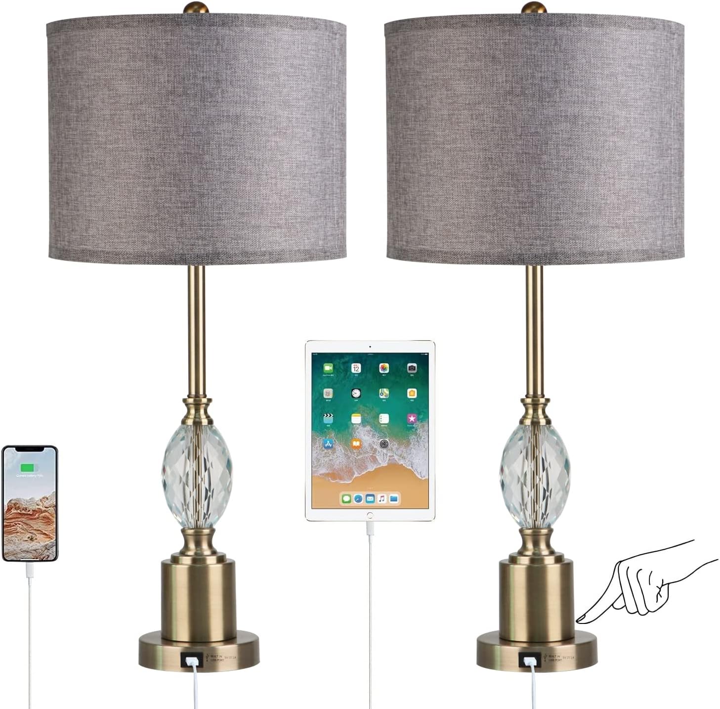 Table Lamps Set of 2 with Touch Control, 30" Tall Bedside Lamps with
