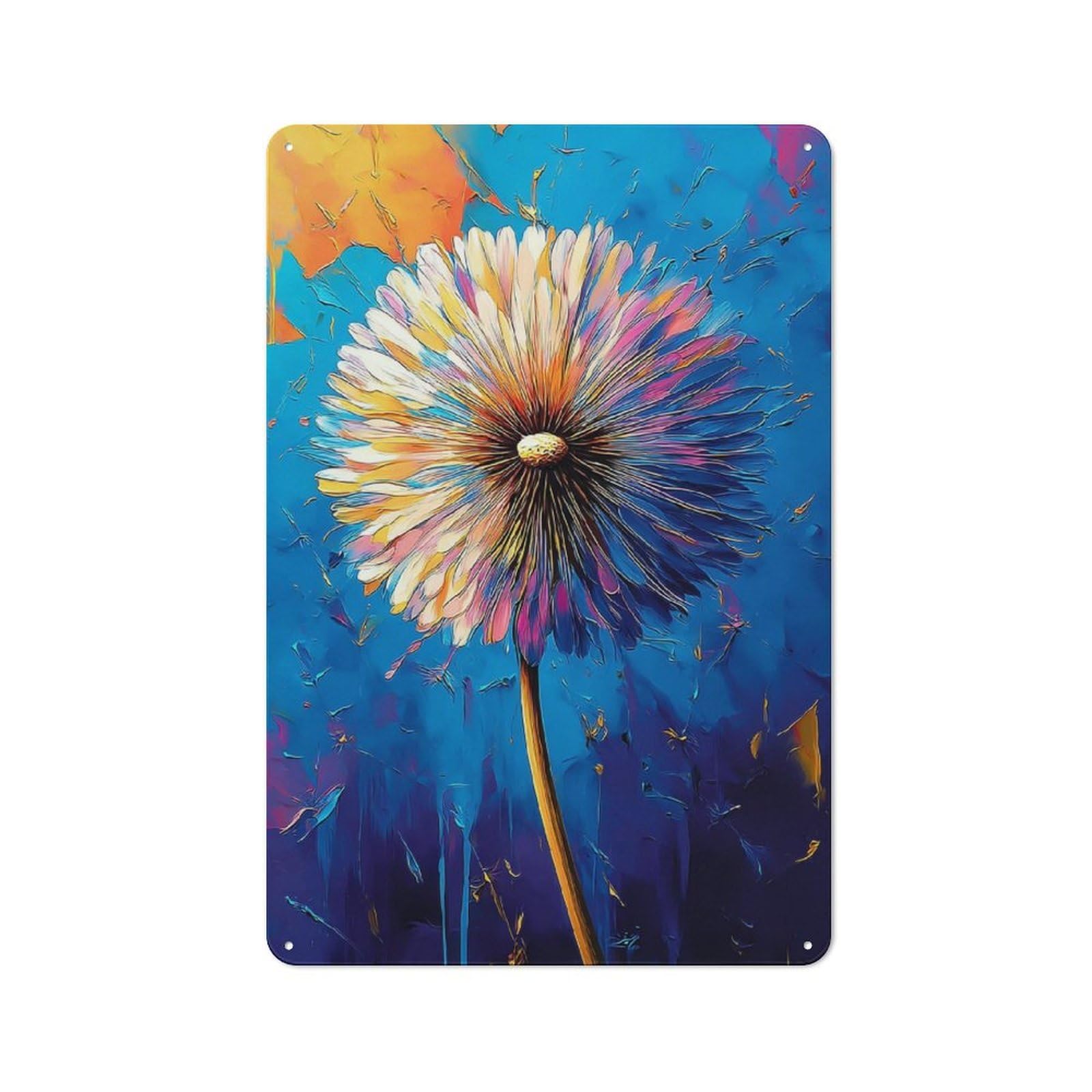 Junmoney Colorful Dandelion Painting Metal Wall Sign 30X20cm Featuring For Café Or Restaurant, A Decorative Metal Sign For Cafés And Restaurants