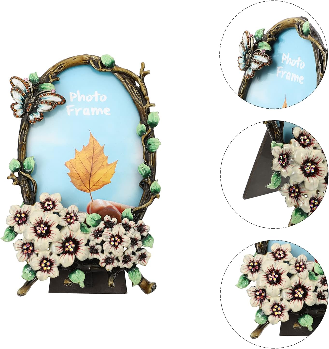 エナメルフォトフレーム vintage display photo frame ホーロー 花の装飾 ビンテージ フレーム 植物の装飾