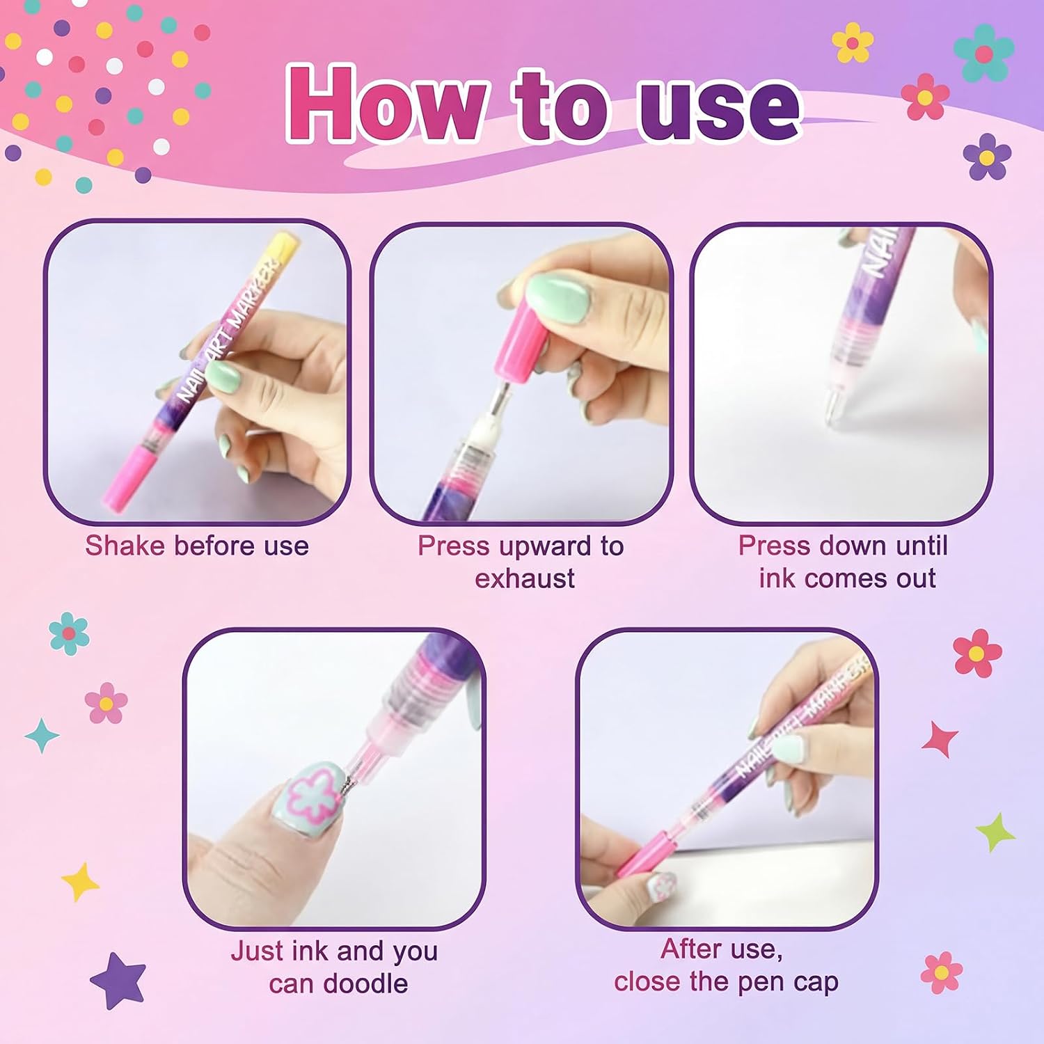 Nail Art Pens 12 Colors Waterproof Quick Dry, 0.5mm Fine Tip for DIY