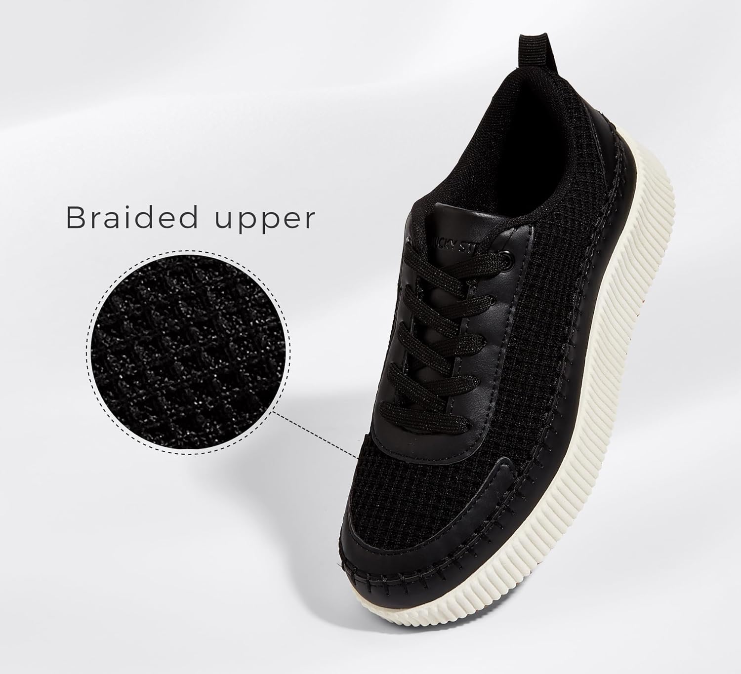 LUCKY STEP Women's Platform Sneakers Rhinestone Fashion Chunky Casual Sparkly Retro Braided Walking Shoes - Image 3