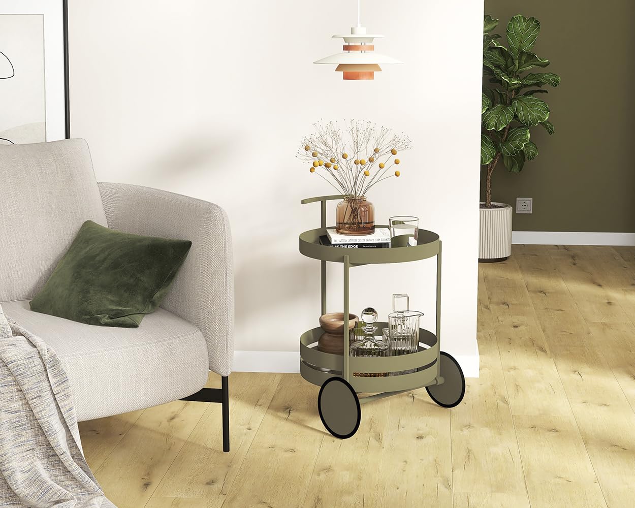 HAKU Carrello di Servizio verde canna, Metallo - Dim: A 62 x Ø 42 cm, Stile: Moderno