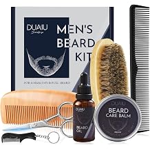 DUAIU Beard Grooming Kit for Men Care, Beard Oil &amp; Beard Balm, Boar Bristles Brush, Multi-Comb and Scissors for Beard and Moustache Trimming and Styling - Great for Dad/Husband/Boyfriend Use