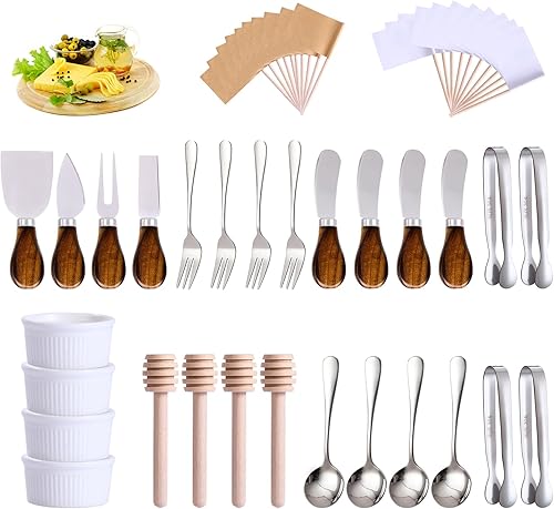 Accesorios para tableros de embutidos (29 piezas) Esparcidores de queso para tablero de embutidos, mini cuchara de servir, tenedor, pinzas, palillo